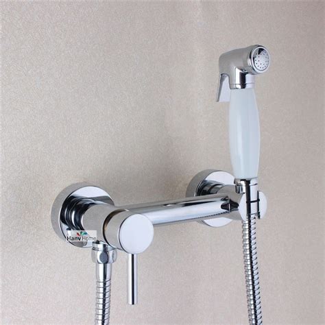 Toilet Handheld Bidet Spray Shattaf Brass Hot And Cold Water Valve Mixer With Holder Hose