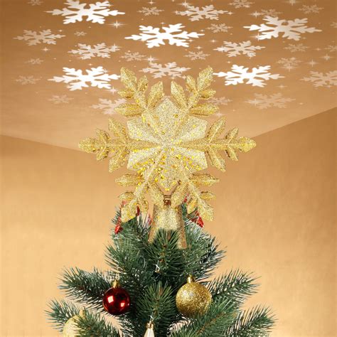 Christmas Tree Topper Lighted With 6 Projection Slides Snowflake