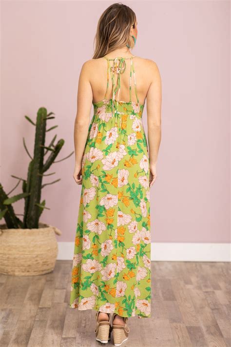 Kelly Green Multicolor Floral Print Maxi Dress · Filly Flair