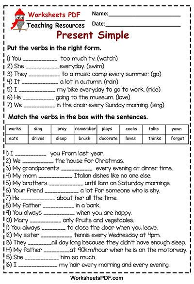 Complete The Sentences Simple Present Worksheets PDF