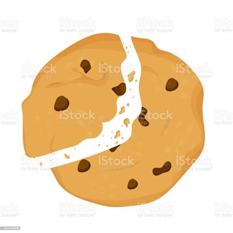 Cookie With Chocolate Crisps Bitten Broken Cookie Crumbs In Cartoon