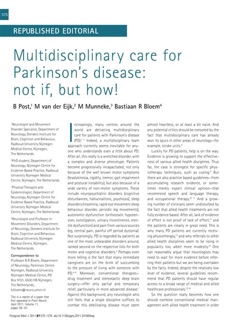 Pdf Multidisciplinary Care For Parkinsons Disease Not If But How