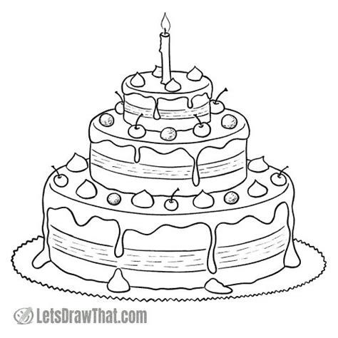 How To Draw A Cake - A Scrumptious 3 Layer Cake Drawing | Cake drawing, Cake, Triple layer cake