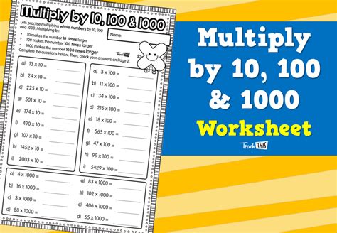 Multiplying By 10 100 And 1000 Worksheet Multiplication Work