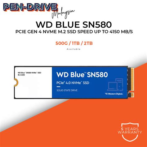 WD Western Digital Blue Series SN580 500GB 1TB 2TB Pci E M 2