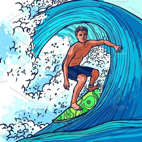 Surfer Man On Surfboard On Wave Dibujo Surf Arte De Tablas De Surf