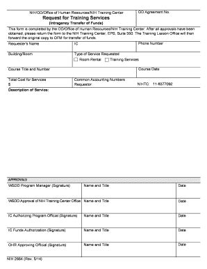 Fillable Online Oma Od Nih FORM NIH 2664 Request For Training Services