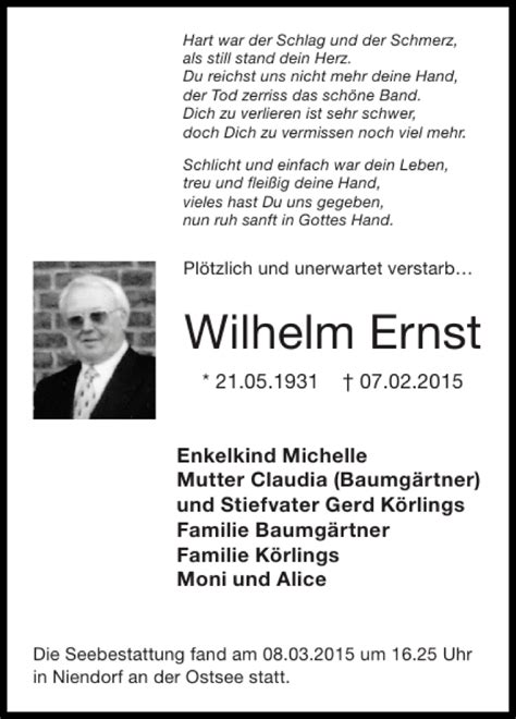 Traueranzeigen Von Wilhelm Ernst Aachen Gedenkt