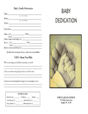 Fillable Online Baby Dedication Form Clover Sites Fax Email Print