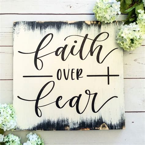 White Faith Over Fear Rustic Wood Sign Bible Verse Wall Art Etsy