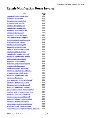 Fillable Online Repair Notification Form Invoice Repair Notification