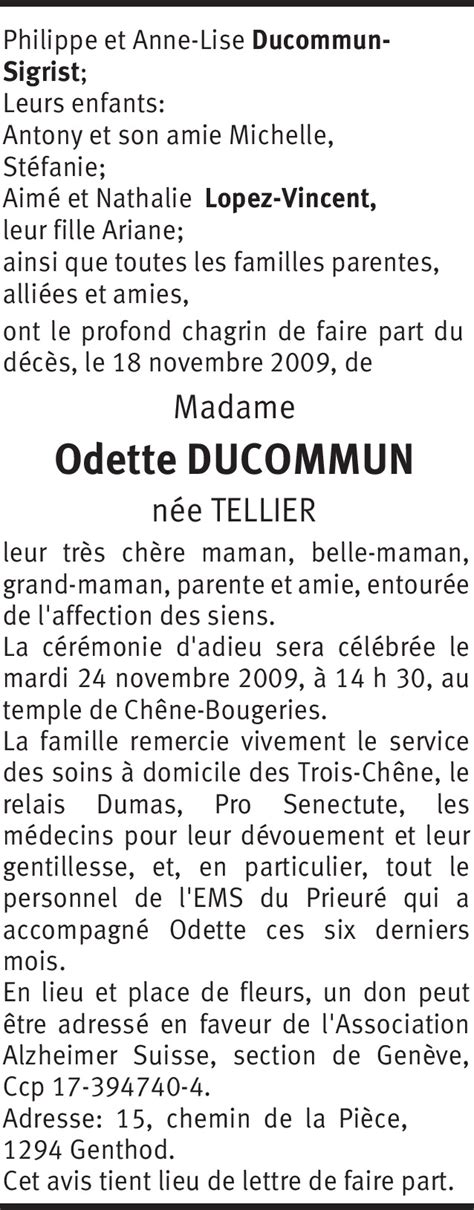 Odette Ducommun Tellier Hommages