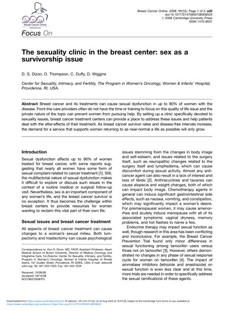 Pdf The Sexuality Clinic In The Breast Center Sex As A Survivorship