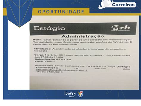 Carreiras Devry Facid Est Gio Em Administra O