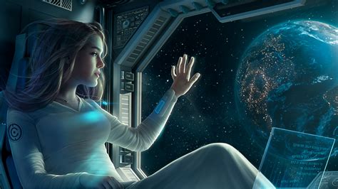 Wallpaper Science Fiction Artwork Digital Art Space Earth Planet Spaceship Women