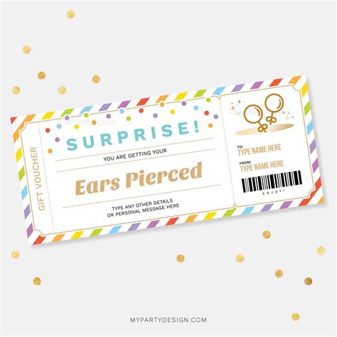 Surprise Ear Piercing Gift Voucher Template Girlearrings Coupon Ears