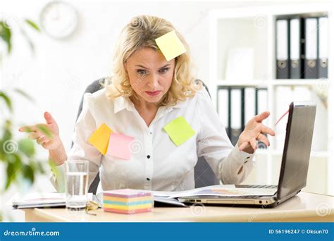 Funny Overworked Business Woman Working In Office Stock Photo Image