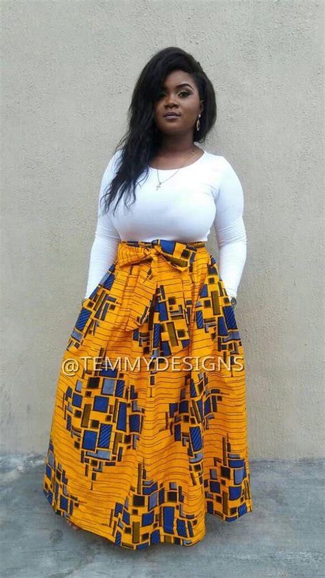 Orange African Maxi Skirt With Belt Ankara Print African African Maxi