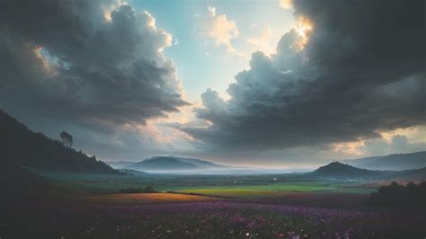 Premium AI Image | beautiful landscape with a field of flowers