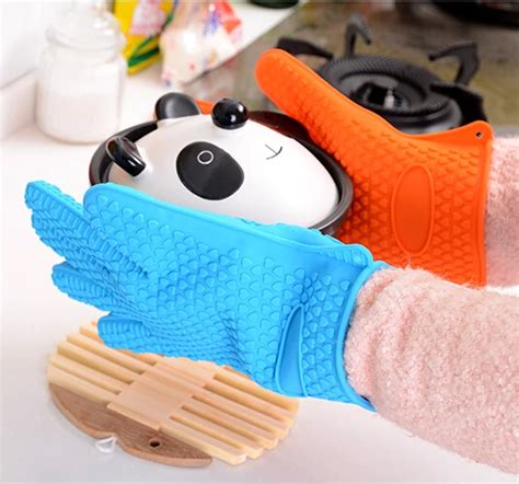 2pcs Set Heat Resistant Silicone Glove Cooking Bbq Oven Pot Holder Mitt Kitchen Five Fingers