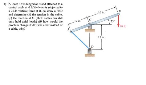 Solved 1 A Lever AB Is Hinged At C And Attached To A Chegg