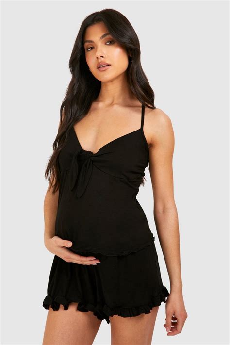 Maternity Frill Hem Cami And Short Pyjama Set Boohoo Uk