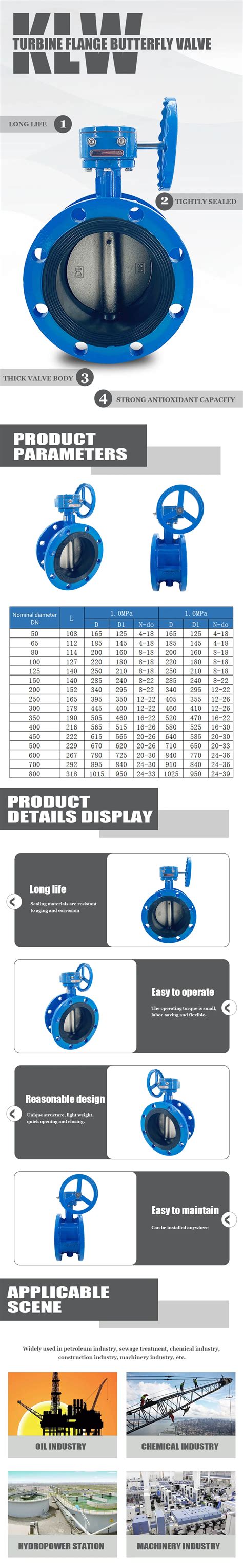 D X Q Turbine Butterfly Valve Ductile Iron Flange Connection With