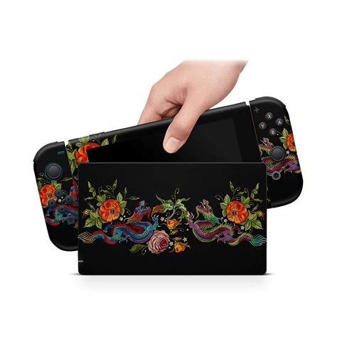 ZOOMHITSKINS Black Floral Nintendo Switch Skin - Cute Gaming Decor