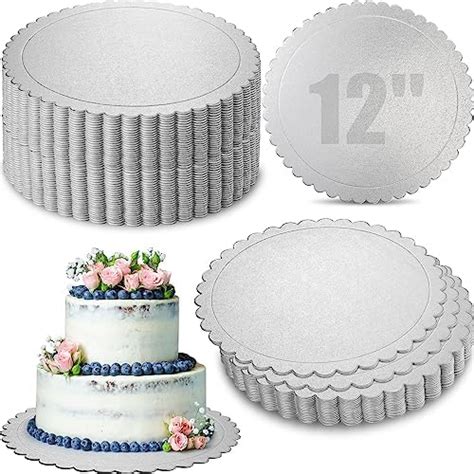 50 Pack Cake Boards 12 Inch Round Silver Scallop Edge