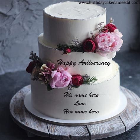 Happy Anniversary White Cake With Name Editor