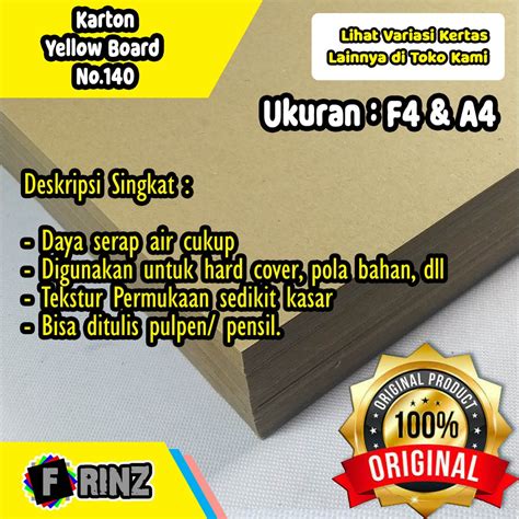 Jual Kertas Karton Kuning No 140 F4 A4 Carton Yellow Board