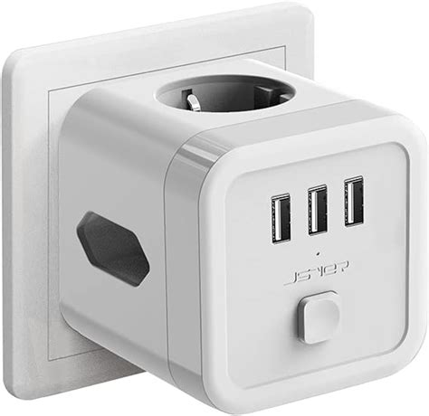 Jsver Enchufe Pared Usb Cubo Con Tomas Y Puertos Usb Ladron