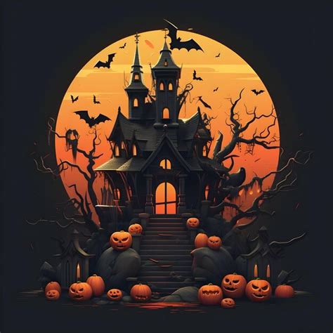 Premium Ai Image Halloween Background With Haunted House And Full