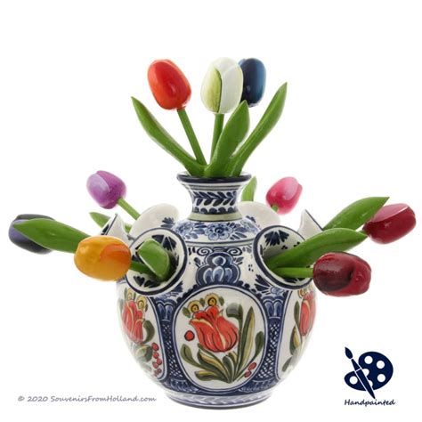 Round Tulipvase Orange Tulips Handpainted Delft Blue Flower Vases