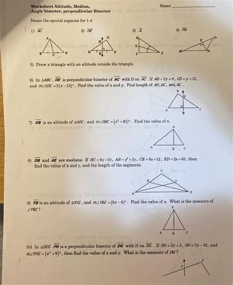 Geom Ans Pdf Worksheet Altitude Median Angle Bisector