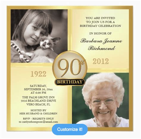 90th Birthday Invites Templates Birthdaybuzz