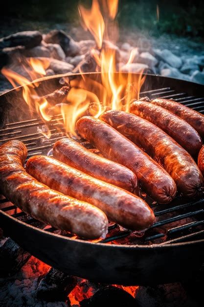 Premium AI Image Appetitive Grilled Sausage On The Flaming Grill