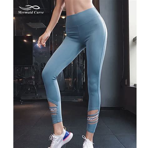 Mermaid Curve Women Sexy High Waist Yoga Pants Fitness Hollow Leggings