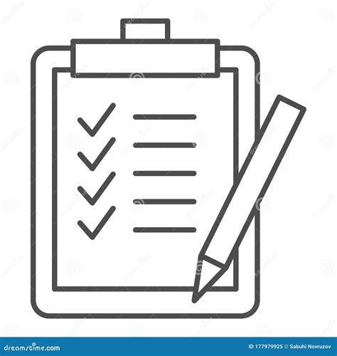 Task List Thin Line Icon Clipboard With Checklist Paper And Pen Symbol