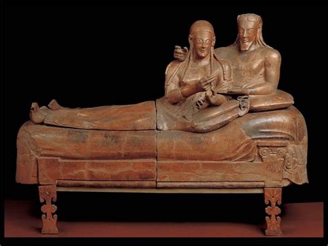 Etruscan Sarcophagus With Reclining Couple Ca 520 BCE Painted