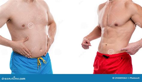 Cropped Men With Before And After Body Comparison Pointing Finger Photo Of Before And After