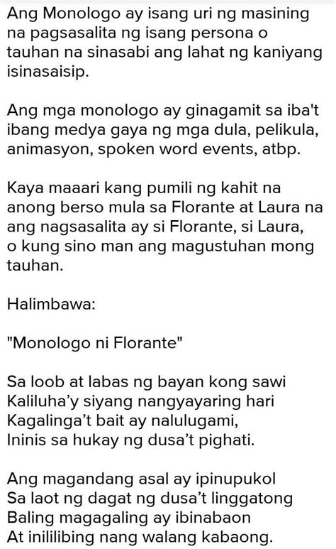 Ng Isang Monologo Sa Mga Pangyayari Sa Florante At Laura Ng Mga Loob