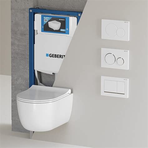 Hänge WC Spülrandlos 49cm Weiß Glanz I WC Komplettset Geberit Sigma01 I