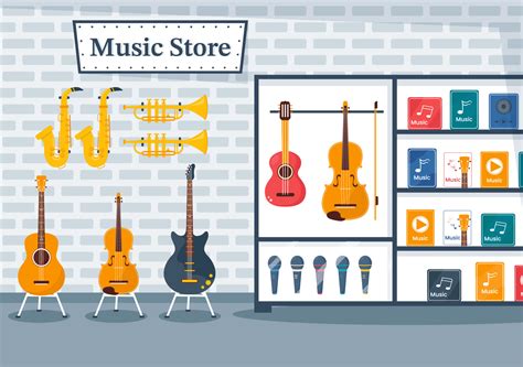 Music Store With Various Musical Instruments Cd Cassette Tapes And