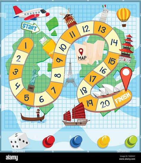 A World Travel Boardgame Template Illustration Stock Vector Image Art