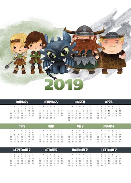 Free Printable How To Train Your Dragon 2019 Calendar Oh My Fiesta