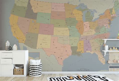 United States Map Wallpaper // Travel Map USA Map Wall Art | Etsy