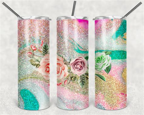 20 Oz Skinny Tumbler Sublimation Violet Turquoise Gold Glitter Etsy