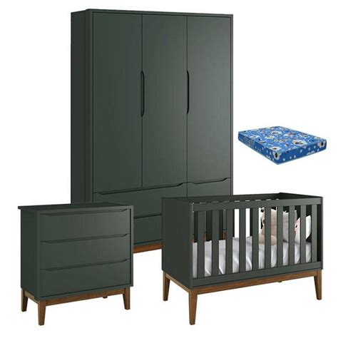 Quarto De Beb Classic Portas Colch O E C Moda Gaveteiro Grafite