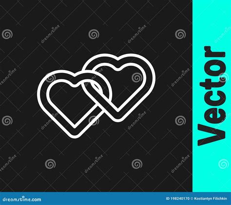 White Line Two Linked Hearts Icon Isolated On Black Background